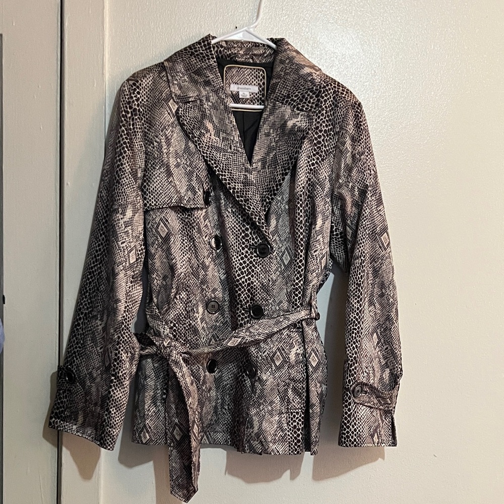 Dress Barn Black and Gray Snake Print Trench Coat